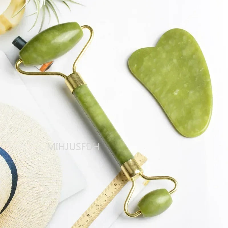 Natural Jade Facial Roller &amp; Gua Sha Set – Face Massage Tool for Skin Lifting &amp; Relaxation