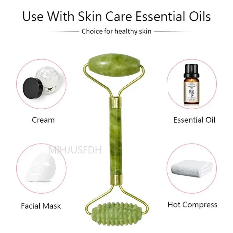Natural Jade Facial Roller &amp; Gua Sha Set – Face Massage Tool for Skin Lifting &amp; Relaxation