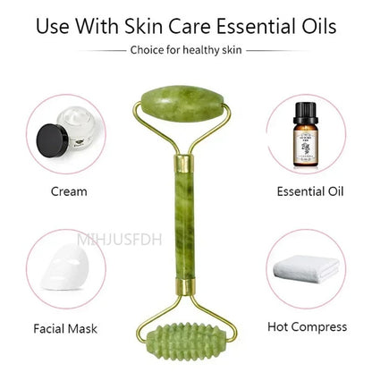 Natural Jade Facial Roller &amp; Gua Sha Set – Face Massage Tool for Skin Lifting &amp; Relaxation